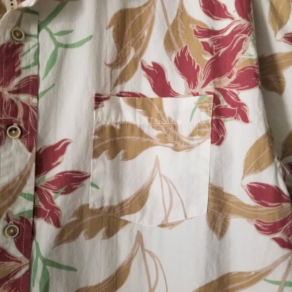 VSTR Men's XXL Off White Cotton Floral Hawaiian Short Sleeved Button Up Shirt - Picture 7 of 16